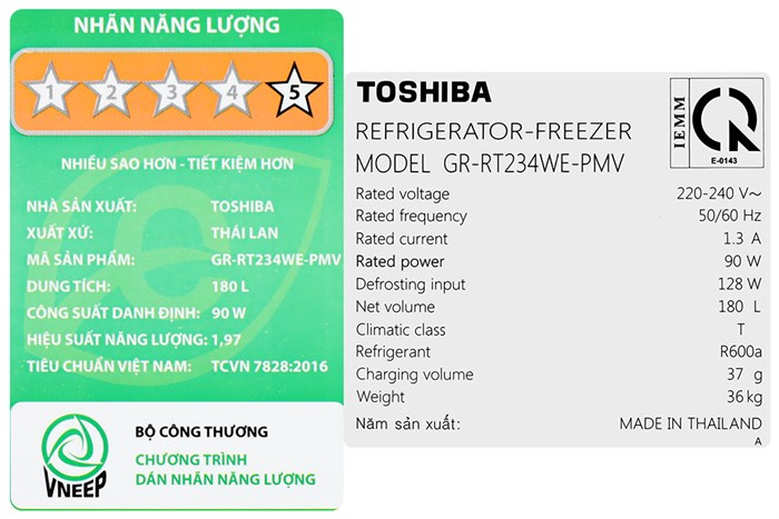 Tủ Lạnh Toshiba Inverter 180 Lít GR-RT234WE-PMV(52)